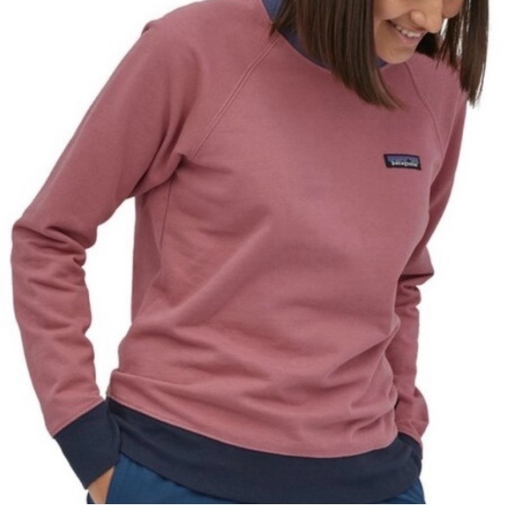 Patagonia Rose Pink Crewneck Sweatshirt with Navy Trim